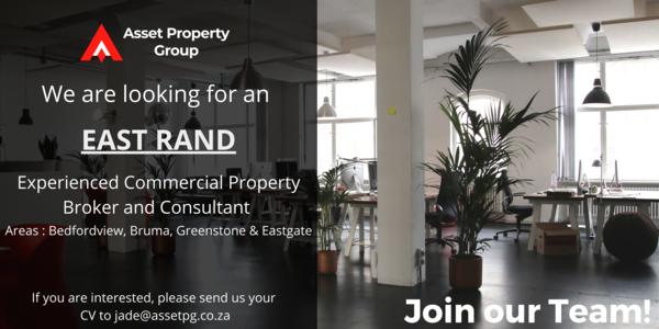 Asset Property Group is seeking an experienced East Rand Commercial Property Broker and Consultant to join our highly successful broking Team.