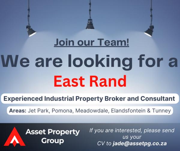 Asset Property Group is seeking an experienced East Rand Industrial Property Broker and Consultant to join our highly successful broking Team.
