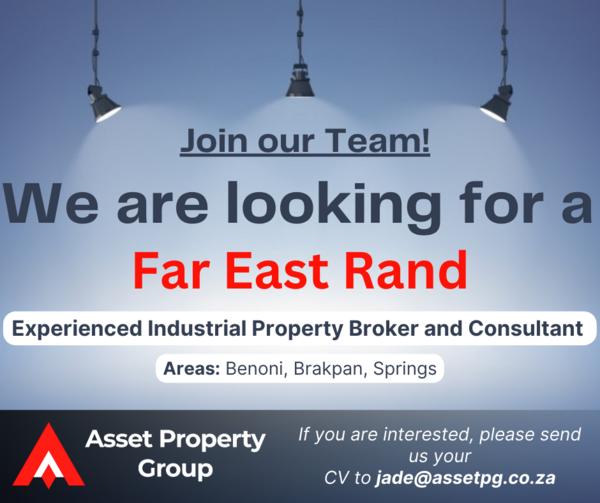 Asset Property Group is seeking an experienced Far East Rand Industrial Property Broker and Consultant to join our highly successful broking Team.